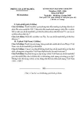 Ki thi chọn hoc sinh gioi lơp 9 năm hoc 2015 - 2016 môn lịch sử